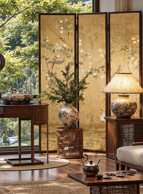 宋式美学复古中式折叠屏风隔断客餐厅玄关遮挡茶室可移动花鸟折屏