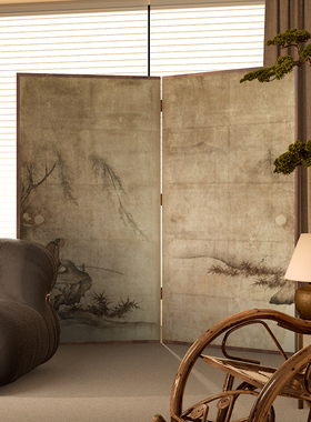 东方美学日式中古屏风隔断客厅民宿折叠茶室背景可移动折屏山水画