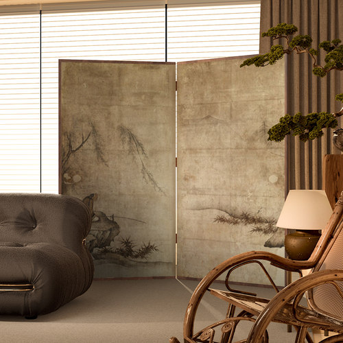 东方美学日式中古屏风隔断山水画