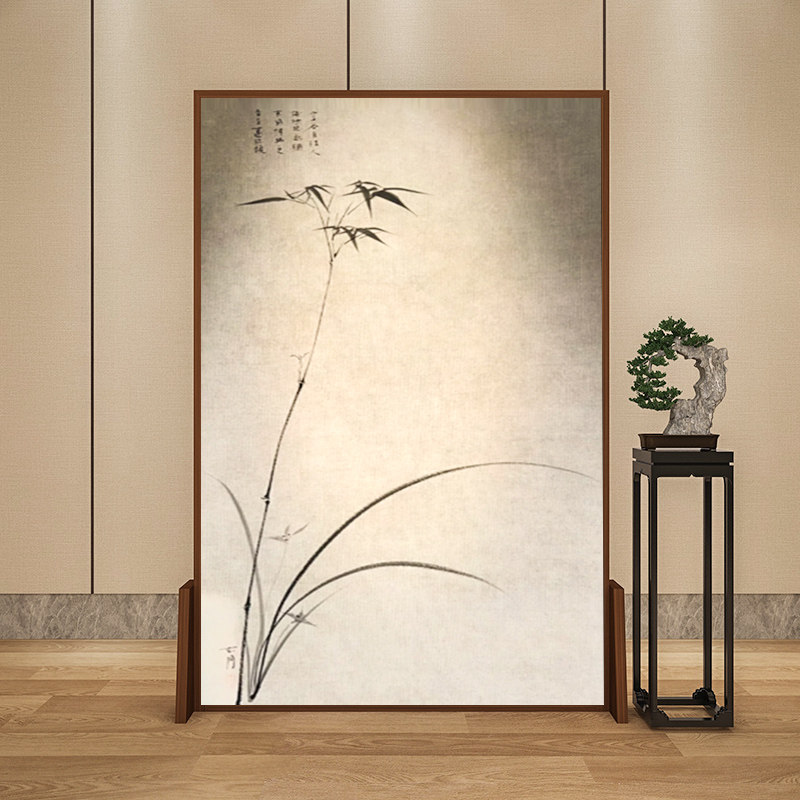 东方美学新中式实木移动屏风隔断客厅入户遮挡玄关背景墙竹子座屏