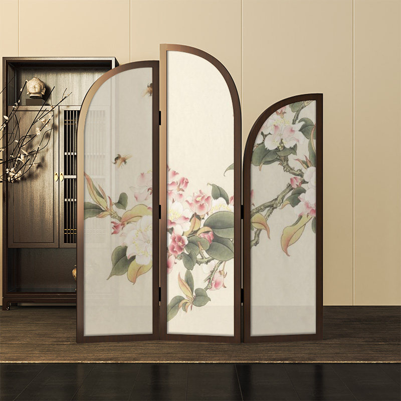 中古风花卉古典艺术屏风隔断客厅玄关卧室遮挡办公室书房定制折屏