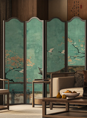 宋氏美学新中式屏风折叠移动客厅玄关茶室中古入户正对门折屏仙鹤