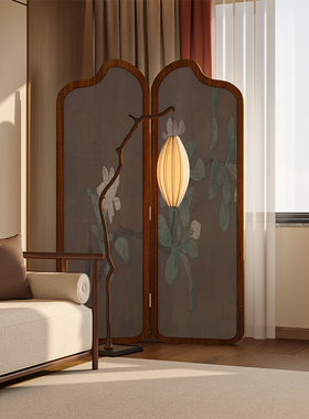 复古中式实木折叠屏风隔断客厅沙发背景墙可移动遮挡茶室古画折屏
