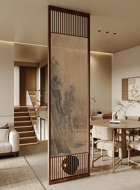 宋氏美学新中式实木屏风隔断客厅入户正对门玄关茶室背景座屏古画