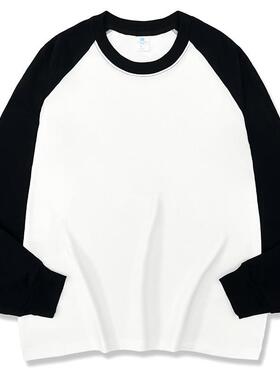 2608#河北光板 260克纯棉后包条 潮牌插肩螺纹束口长袖打底T恤