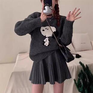 新款高级感松紧腰a字百褶裙女秋冬季高腰显瘦奶fufu针织半身短裙