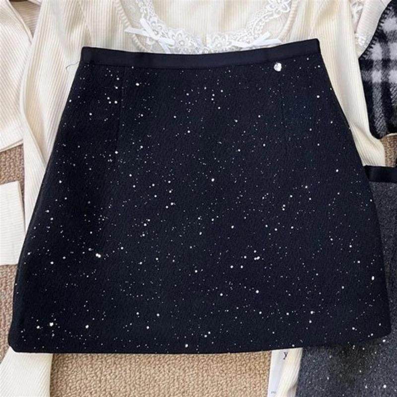 小香风亮片毛呢半身裙秋冬新款高腰韩版a字裙设计感通勤包臀短裙,女装/女士精品,半身裙,淘宝优惠券,粉丝福利购,淘宝优惠卷