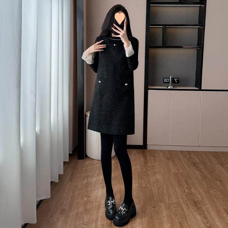 法式优雅气质小香风背心连衣裙套装女2025秋冬新款花边内搭两件套