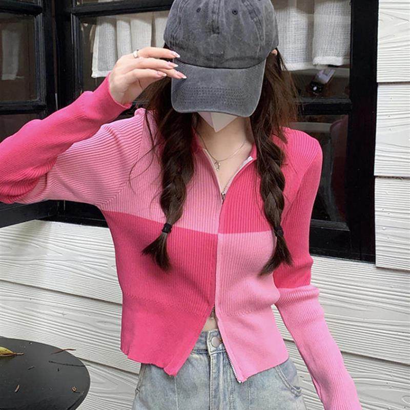 粉色短款针织开衫女早秋上衣多巴胺穿搭别致百搭法式冬季毛衣外套,女装/女士精品,毛针织衫,淘宝优惠券,粉丝福利购,淘宝优惠卷