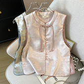 新中式 改良国潮盘扣马夹女圆领提花织锦织金重工刺绣马甲上衣外套