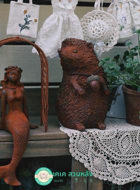 铸铁锈色美人鱼刺猬芭蕾舞女孩摆件花园庭院装饰做旧桌面工艺品