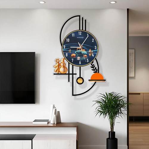 2025新款客厅挂钟格栅板背景墙静音钟表饭厅家用时钟高级感挂表