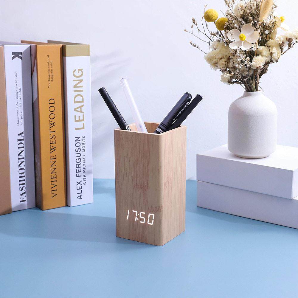 2025新款木质学生笔筒学生闹钟LED时钟礼品电子钟,文具电教/文化用品/商务用品,笔筒,淘宝优惠券,粉丝福利购,淘宝优惠卷