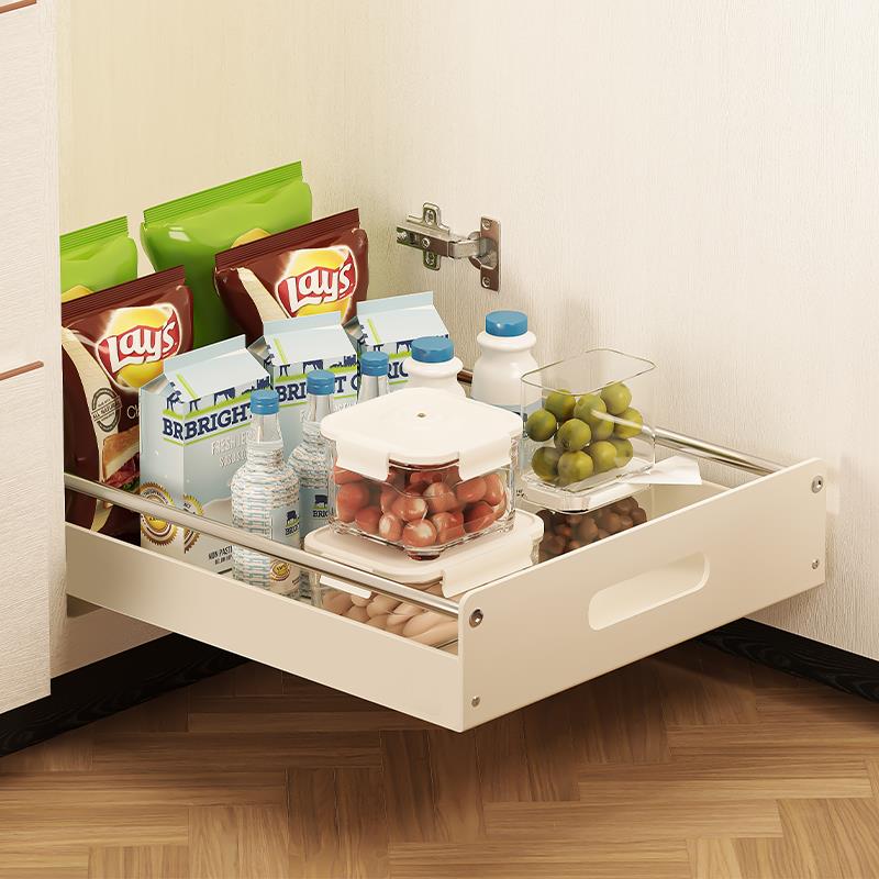 橱柜内自制拉篮抽拉式置物架抽屉式带滑轨收纳托盘餐具储物调味盒