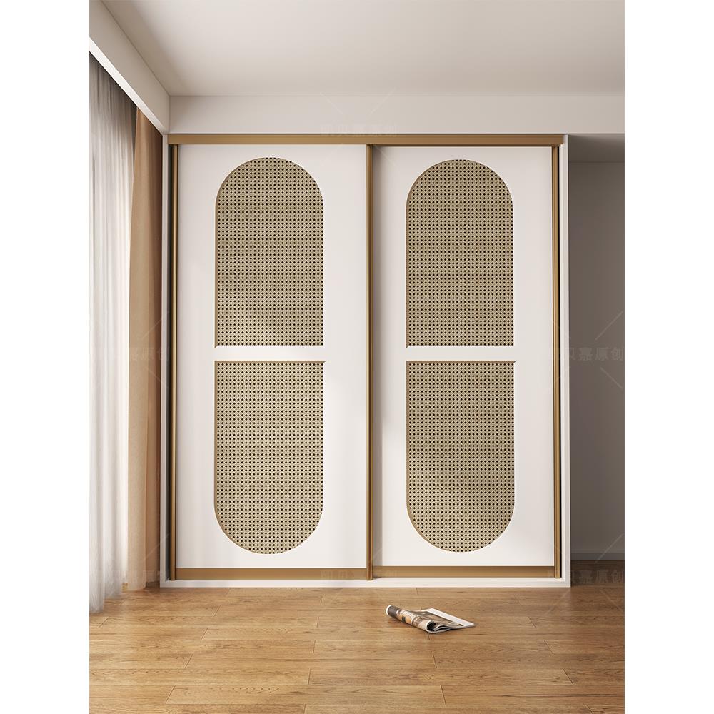 覆古卧室柜子改造壁纸衣柜推拉门布置彷藤编贴纸可定制民宿装饰