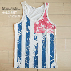 男士背心纯棉舒适透气 运动休闲 条纹简约修身健身家居背心 希宾