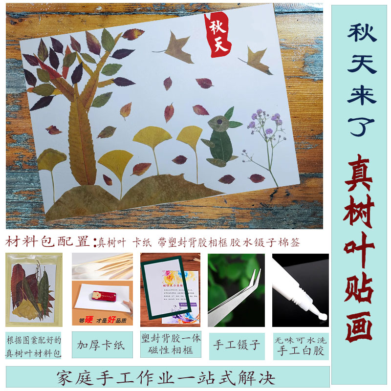 小学生真树叶标本植物花朵粘贴画秋天创意制作叶子材料包手工diy