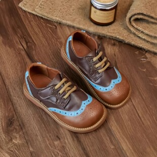 韩版童鞋2025女童秋季新款英伦风撞色镂空皮鞋儿童复古魔术贴单鞋