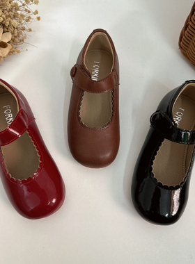 韩版童鞋2025女童春季新款洋气漆皮圆头小皮鞋儿童单鞋红色公主鞋