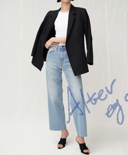 北欧中性帅气Flair 复古vintage水洗蓝 高腰阔腿牛仔裤