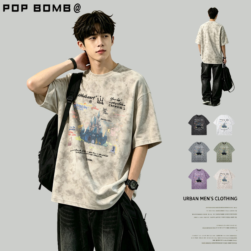 POPBOMB扎染麂皮绒短袖t恤男士图片