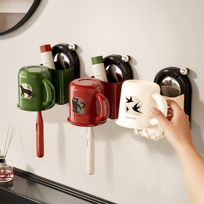 中古风免打孔壁挂一体式牙刷杯架