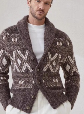 老钱风秋冬新款陈伟霆同款BC男士披肩领费尔岛羊毛混纺开衫外套潮