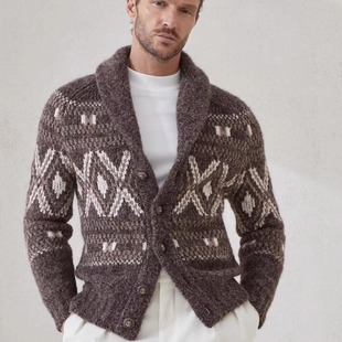 老钱风秋冬新款陈伟霆同款BC男士披肩领费尔岛羊毛混纺开衫外套潮