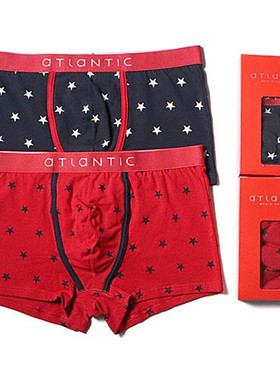 atlantic外贸内裤男出口纯棉青年男生四角裤红色底裤头男士平角裤