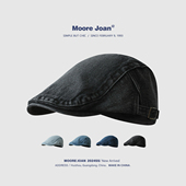 日系复古牛仔前进帽男士 水洗做旧纯色百搭画家帽子英伦风报童帽女