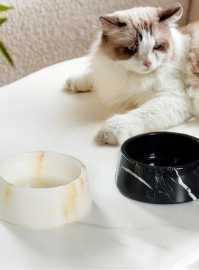 大理石宠物碗轻奢耐用猫狗干饭碗