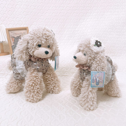 碎花裙卷毛贵宾犬玩偶泰迪狗毛绒玩具狗狗公仔抓机布娃娃兑换礼物