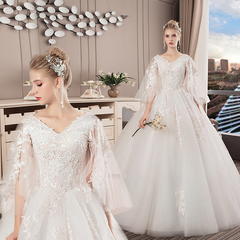 婚纱2019欧美新款礼服显瘦拖尾双肩一字肩公主梦幻大喇叭袖大码胖|msdalam kategori Butik wanita / wanita, perkahwinan/Cheongsam/pakaian, perkahwinan - dari Buy2taobao.com untuk memberikan perkhidmatan ejen Taobao profesional membeli