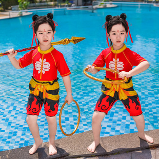哪吒儿童连体泳衣套装 男孩女孩六一演出服夏学生培训温泉沙滩泳装