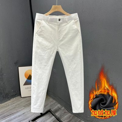 秋冬加绒裤子男士修身直筒休闲裤