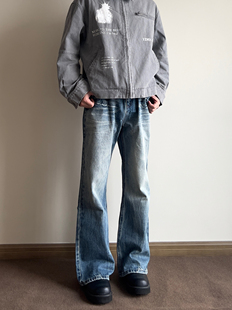 COCKTAIL美式复古高街cleanfit牛仔裤男直筒水洗蓝牛