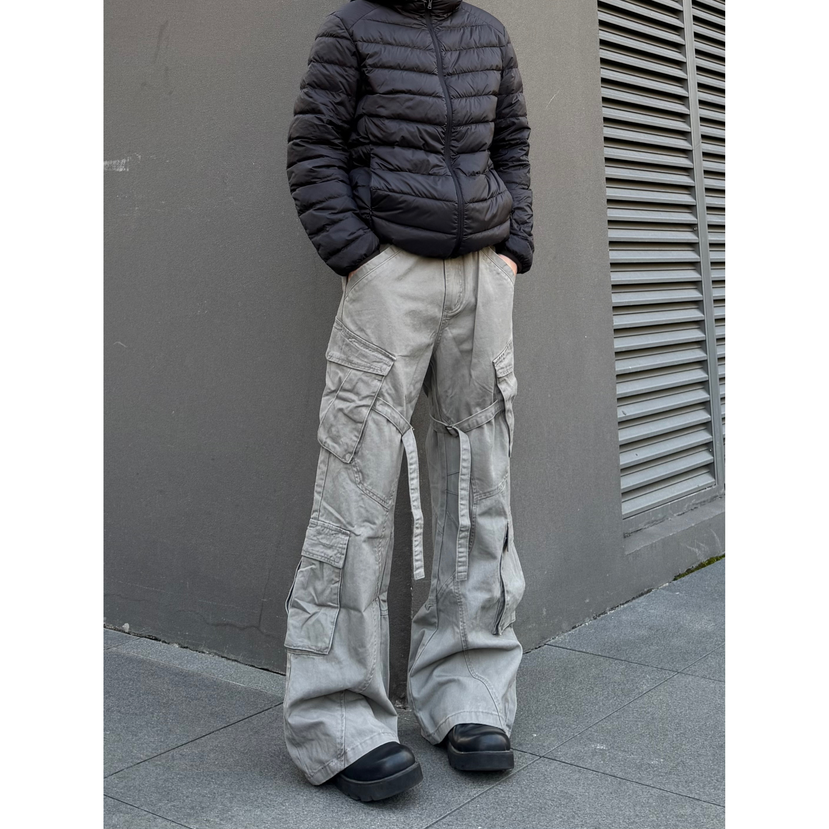 美式高街多口袋绑带工装裤