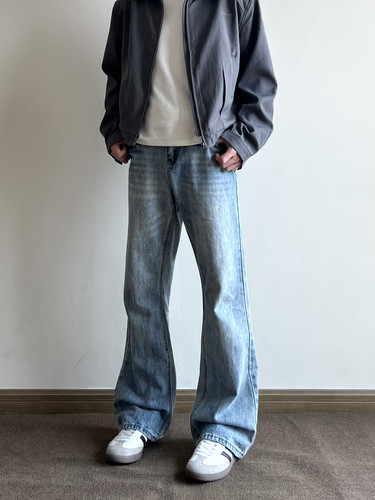 COCKTAIL美式复古修身微喇牛仔裤显瘦cleanfit垂感牛仔裤子男女