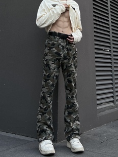 直筒垂坠感宽松复古迷彩裤 COCKTAIL美式 新款 秋季 子男 高街休闲裤