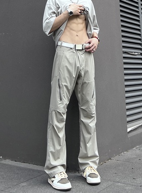 COCKTAIL奶白六袋机能双拉链户外微喇宽松长裤Capper同款男女款