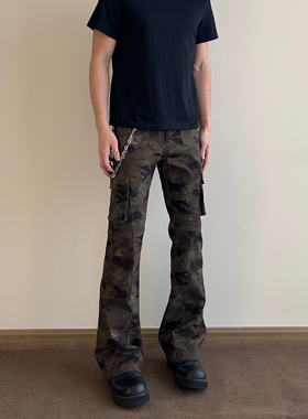 COCKTAIL美式高街修身微喇裤子潮流男女工装嘻哈迷彩垂坠感