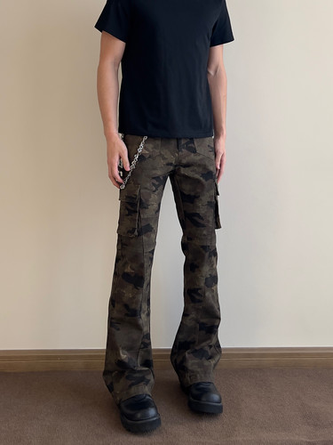 COCKTAIL美式高街修身微喇裤子潮流男女工装嘻哈迷彩垂坠感