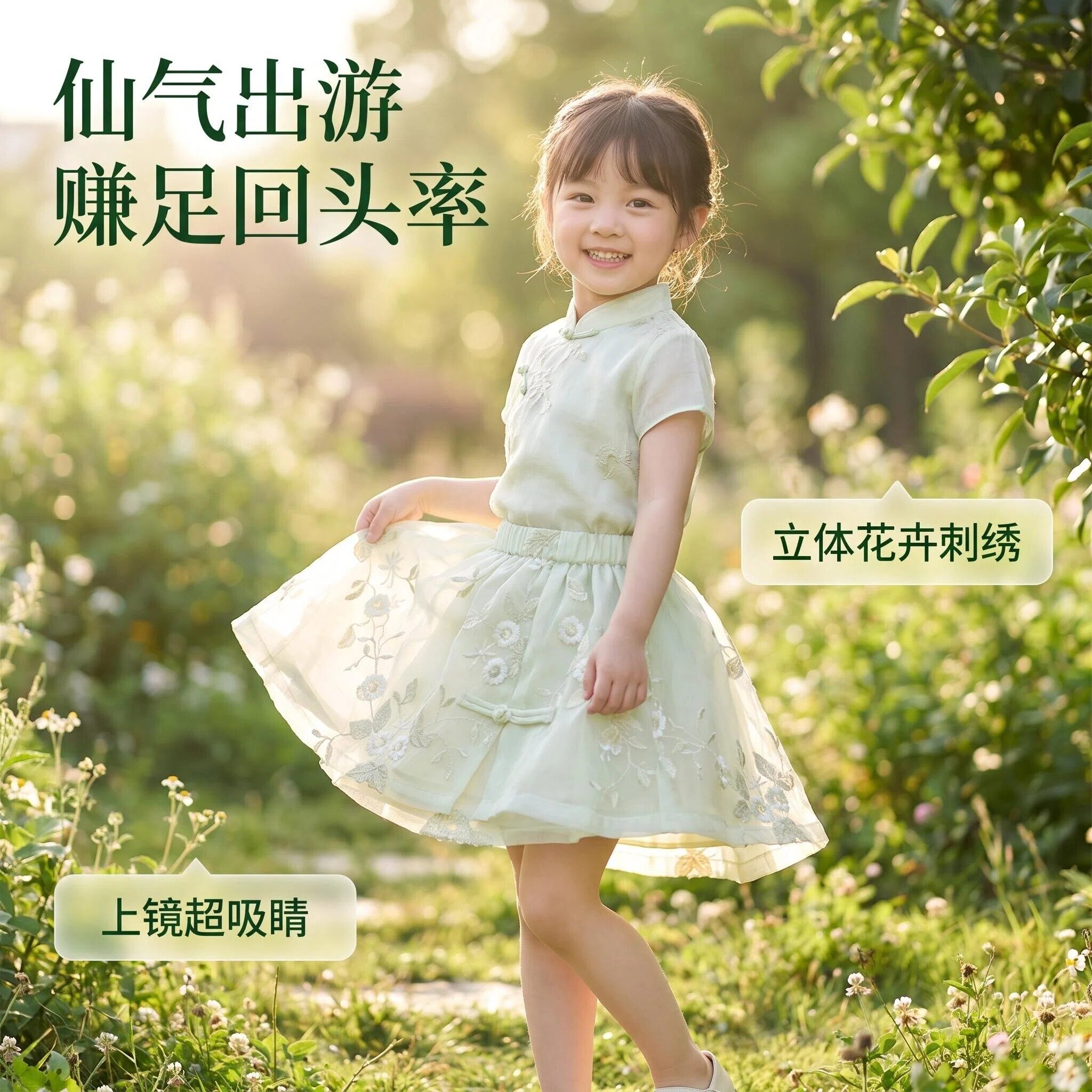 新中式绣花欧根纱防走光半身裙