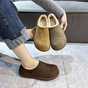 一脚蹬棉鞋 品牌平底皮毛一体加绒勃肯单鞋 45大码 2025新款 男女同款
