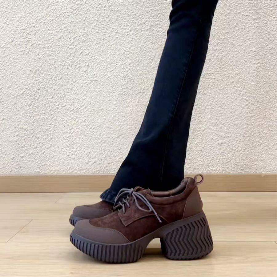 品牌真皮春秋新款厚底增高单鞋女