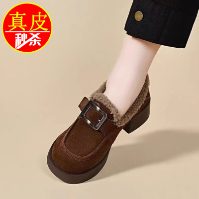 品牌加绒加厚单鞋女棉鞋乐福鞋