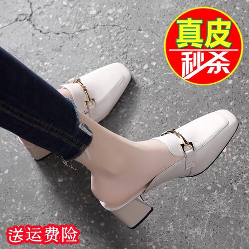 真皮外穿包头半拖鞋女
