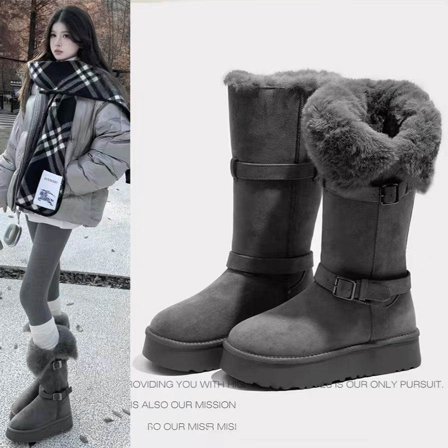 品牌高筒雪地靴女中长筒加绒加厚