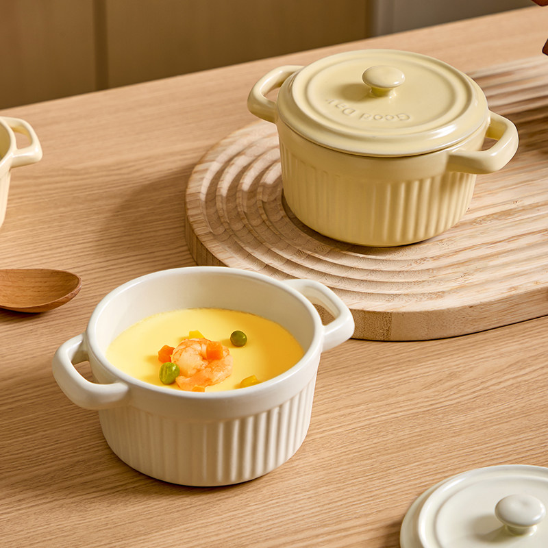 陶瓷蒸蛋碗带盖鸡蛋羹蒸碗炖盅空气炸锅烤碗家用双耳蒸蛋羹专用碗