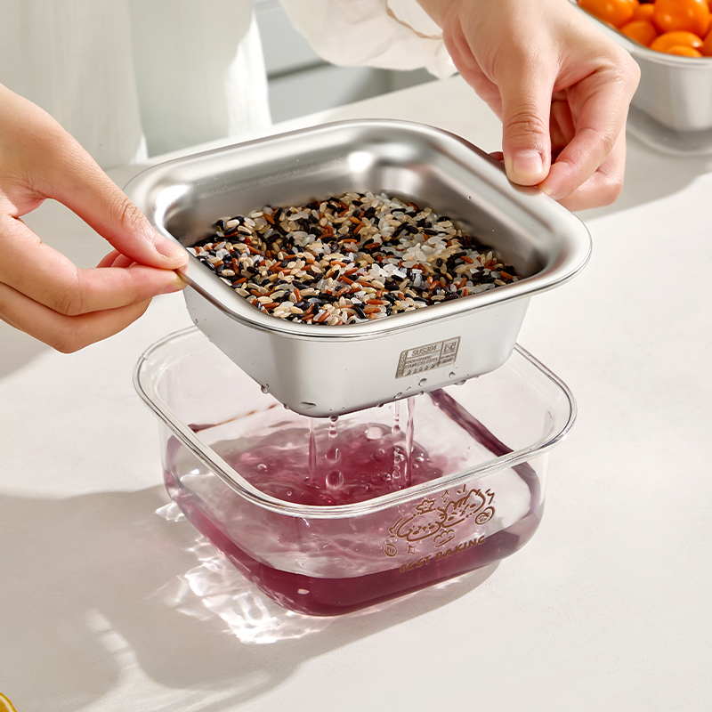 新款不锈钢淘米洗水果沥水篮双层